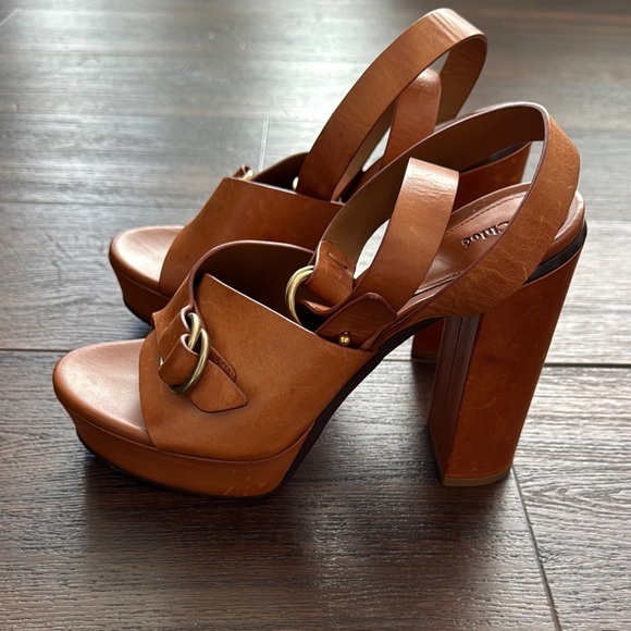 Chloe NWOT Kingsley Platform Leather Ankle Strap Women's caramel Leather Sandals - Picture 5 of 14